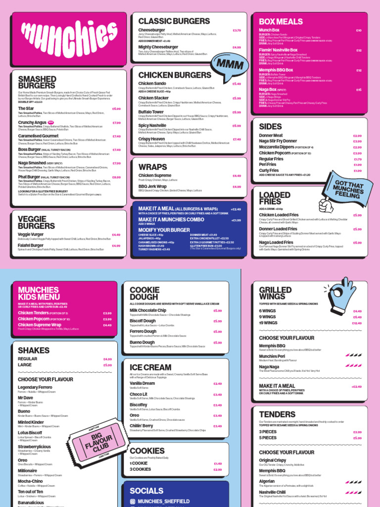 Munchies Menu: Burgers, Wraps & More | PDF | Hamburgers | French Fries