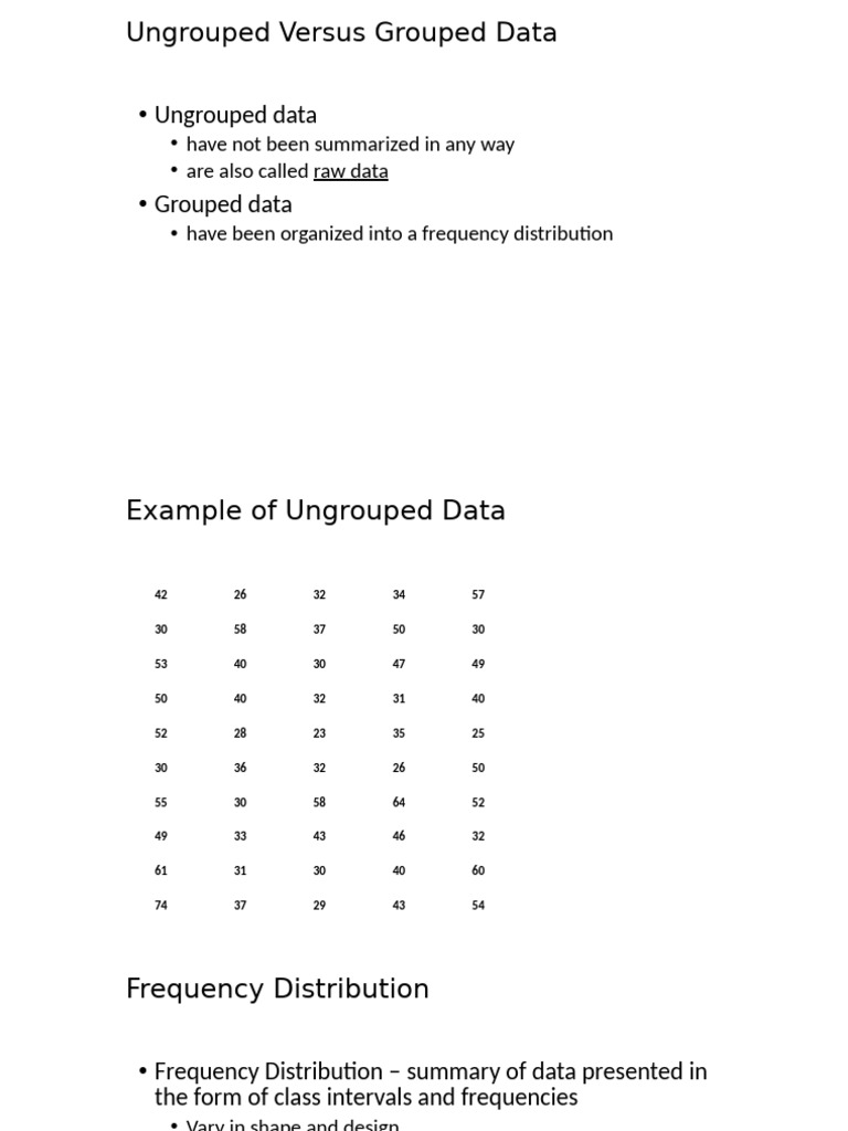 Ungrouped vs Grouped Data Explained | PDF | Frequency | Applied Mathematics