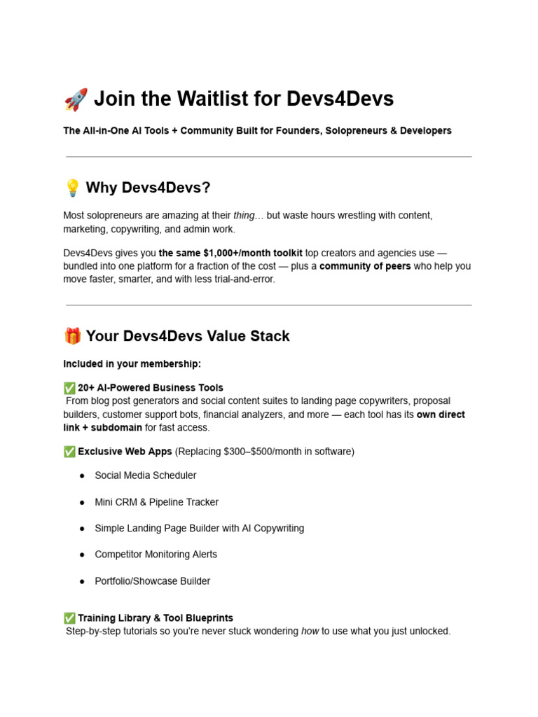 Join the Devs4Devs Waitlist Today | PDF