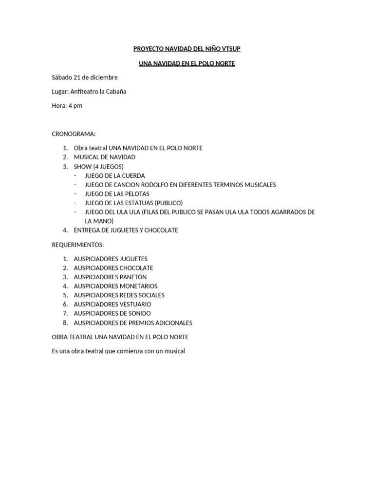 Proyecto Navidad Del Niño Vtsup | PDF