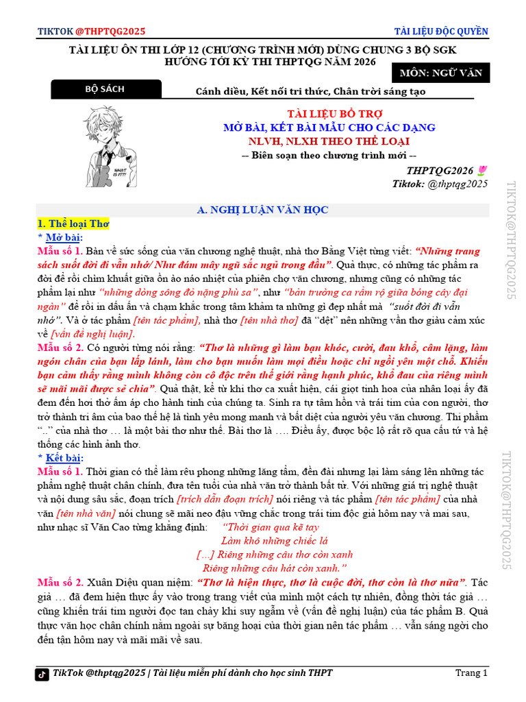 (Nv12) - Mở Bài, Kết Bài Mẫu Ct Gdpt Mới | PDF