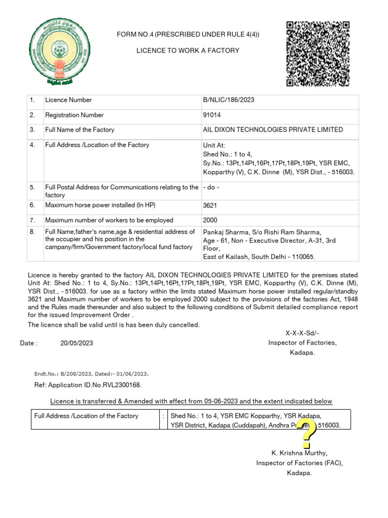 Factory License for AIL DIXON TECHNOLOGIES | PDF | Chess Theory | Chess