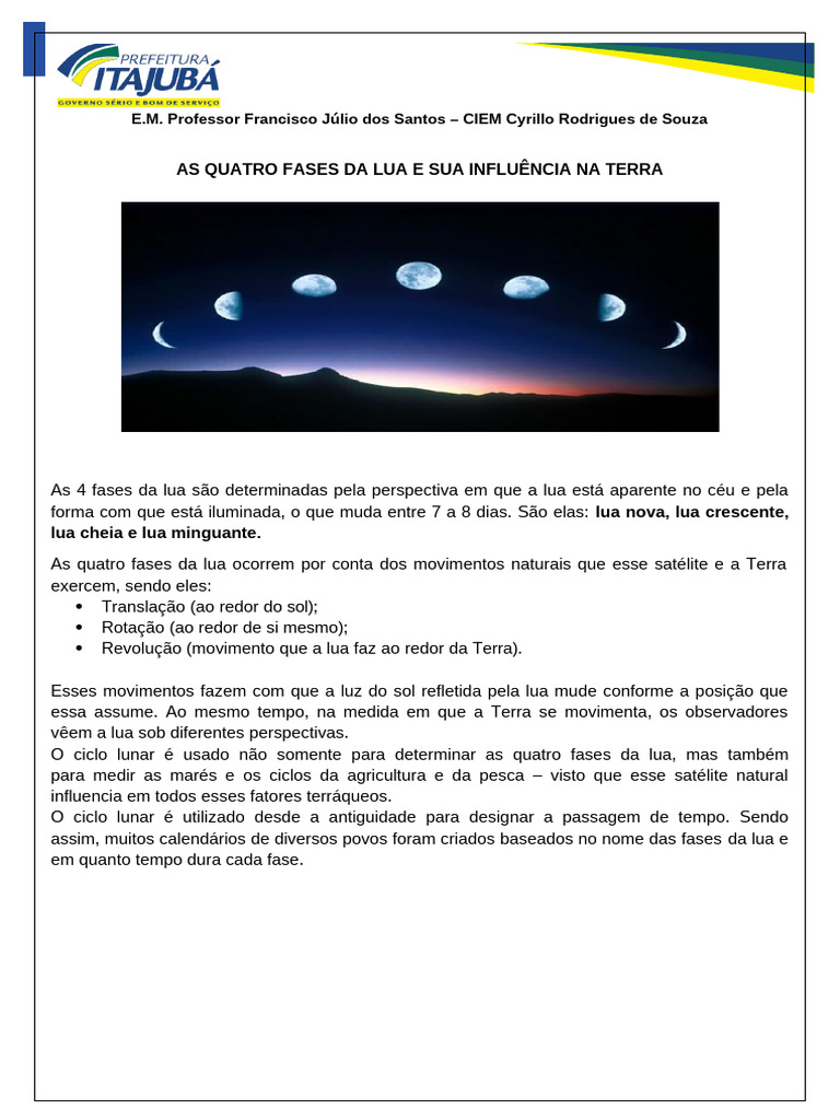 Fases da Lua e Seus Efeitos | PDF | Lua | Terra