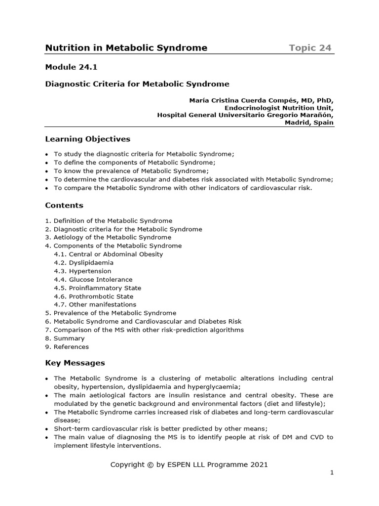 Diagnostic Criteria for Metabolic Syndrome | PDF | Metabolic Syndrome ...
