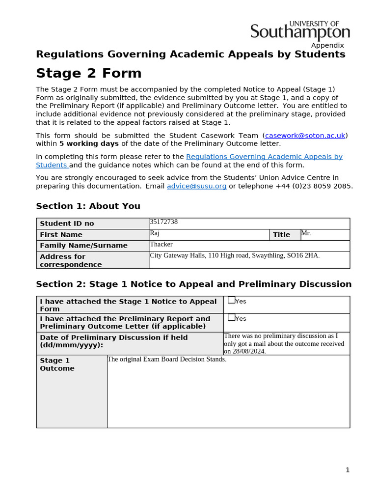Student Appeals Appendix B Stage 2 | PDF