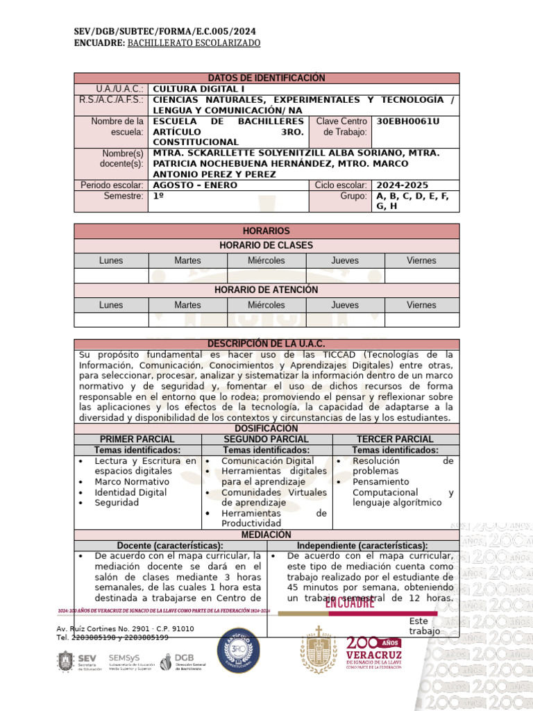 Cultura Digital I: Plan de Estudios 2024 | PDF | Aprendizaje