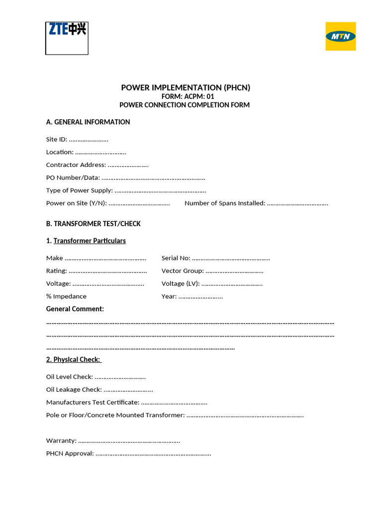 Power Connection Completion Form | PDF | Transformer | Power Engineering