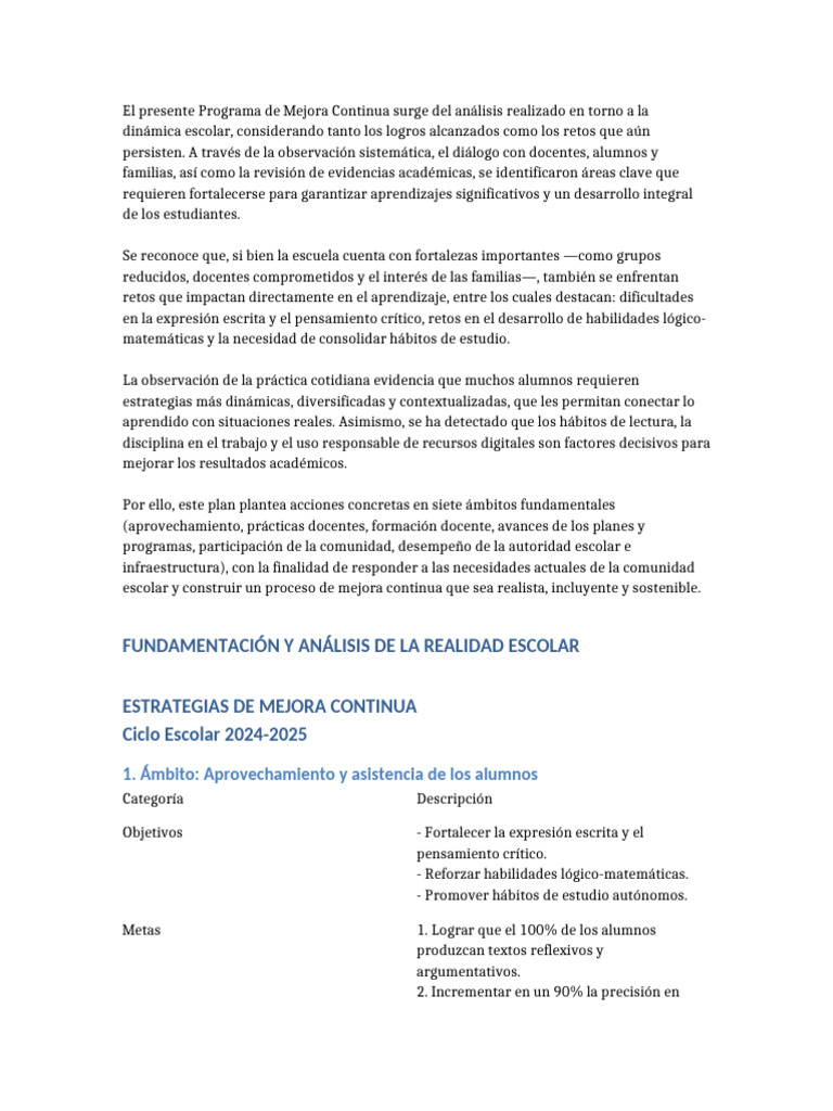 Programa de Mejora Continua Escolar 2024-2025 | PDF | Enseñando | Maestros