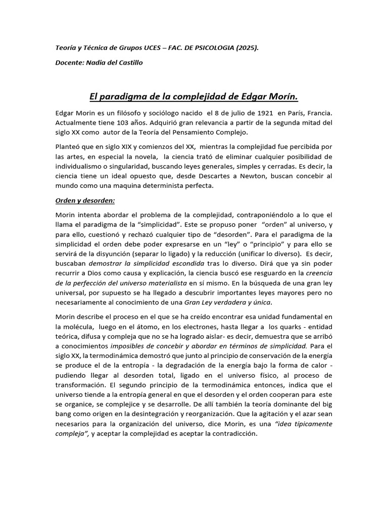 Paradigma de la Complejidad de Morin | PDF | Entropía | Paradigma