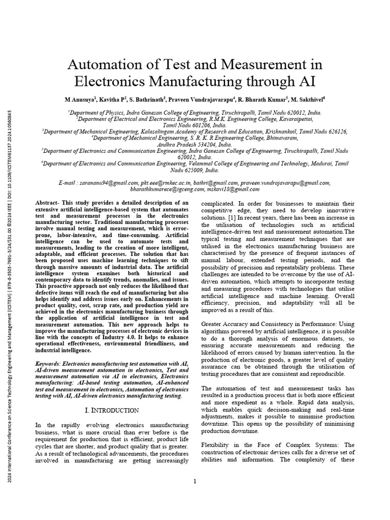AI-Driven Test Automation in Electronics | PDF | Artificial ...