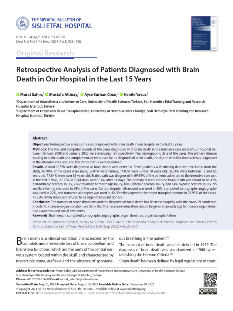 Brain Death Cases: 15-Year Review | PDF | Medical Specialties ...