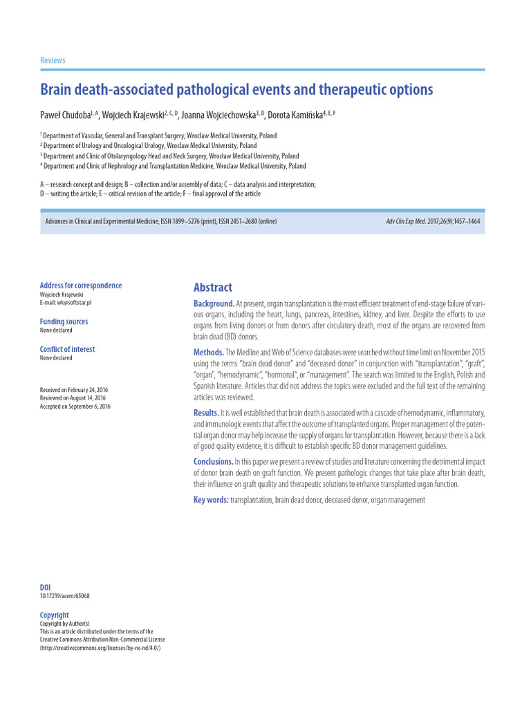 Impact of Brain Death on Organ Transplantation | PDF | Medical ...