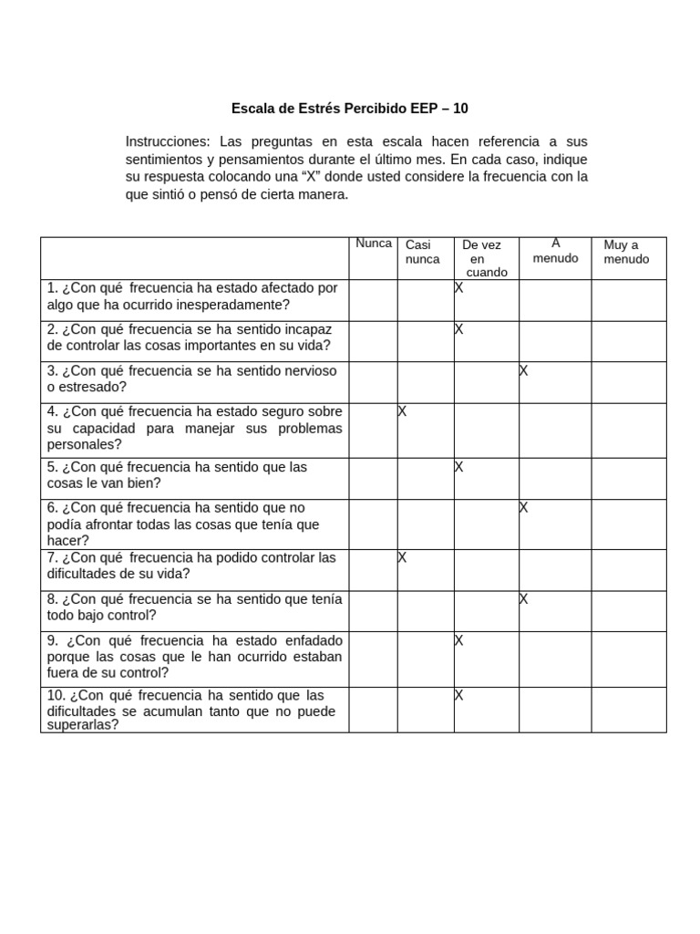 Escala de Estrés Percibido EEP-10 | PDF