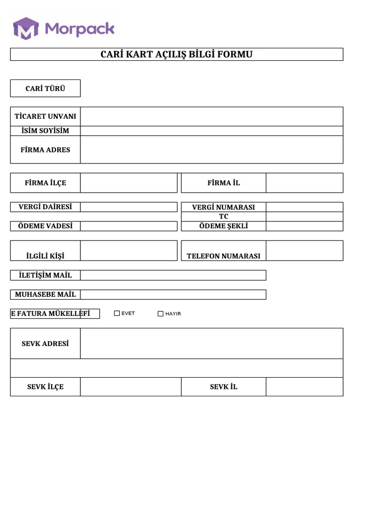 Morpack Cari Kart Bilgi Formu | PDF