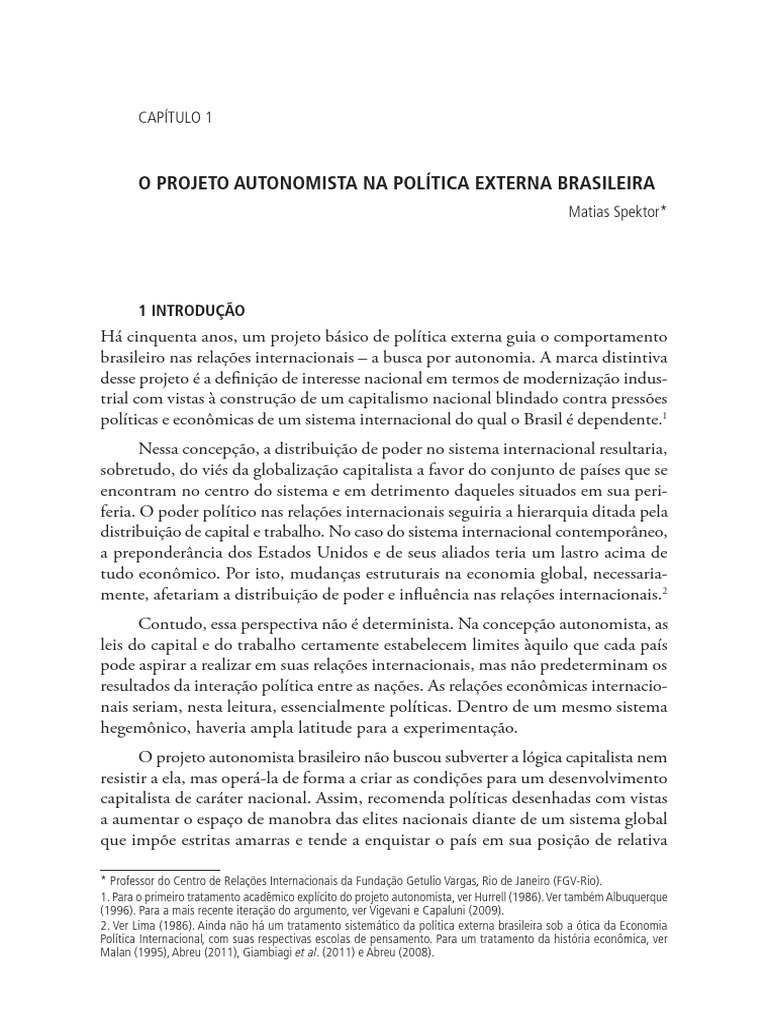 Projeto Autonomista na Política Externa Brasileira | PDF | Brasil ...