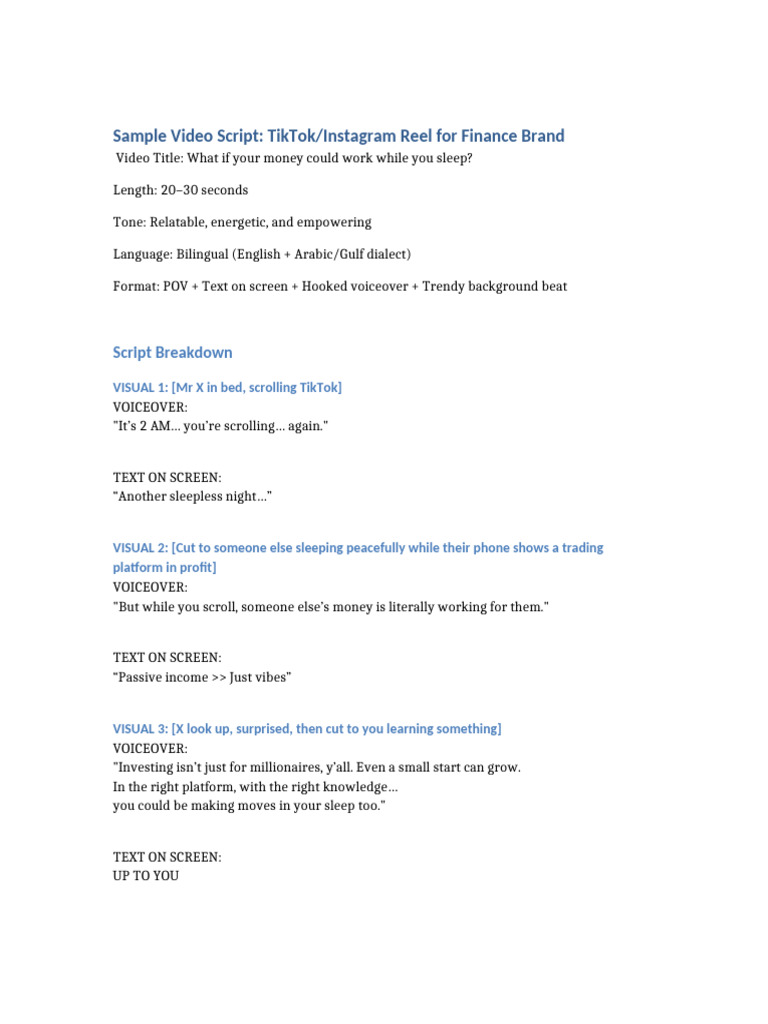 Sample Finance Reel Script1 | PDF