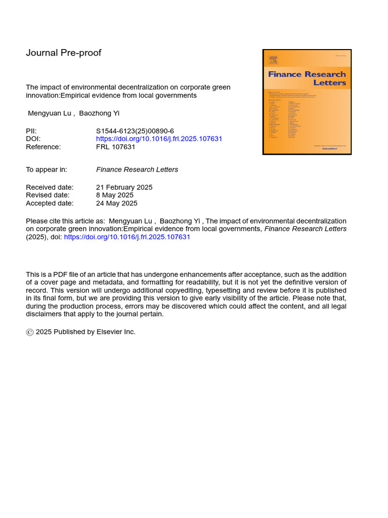 The Impact of Environmental Decentralization On Corporate Green | PDF ...