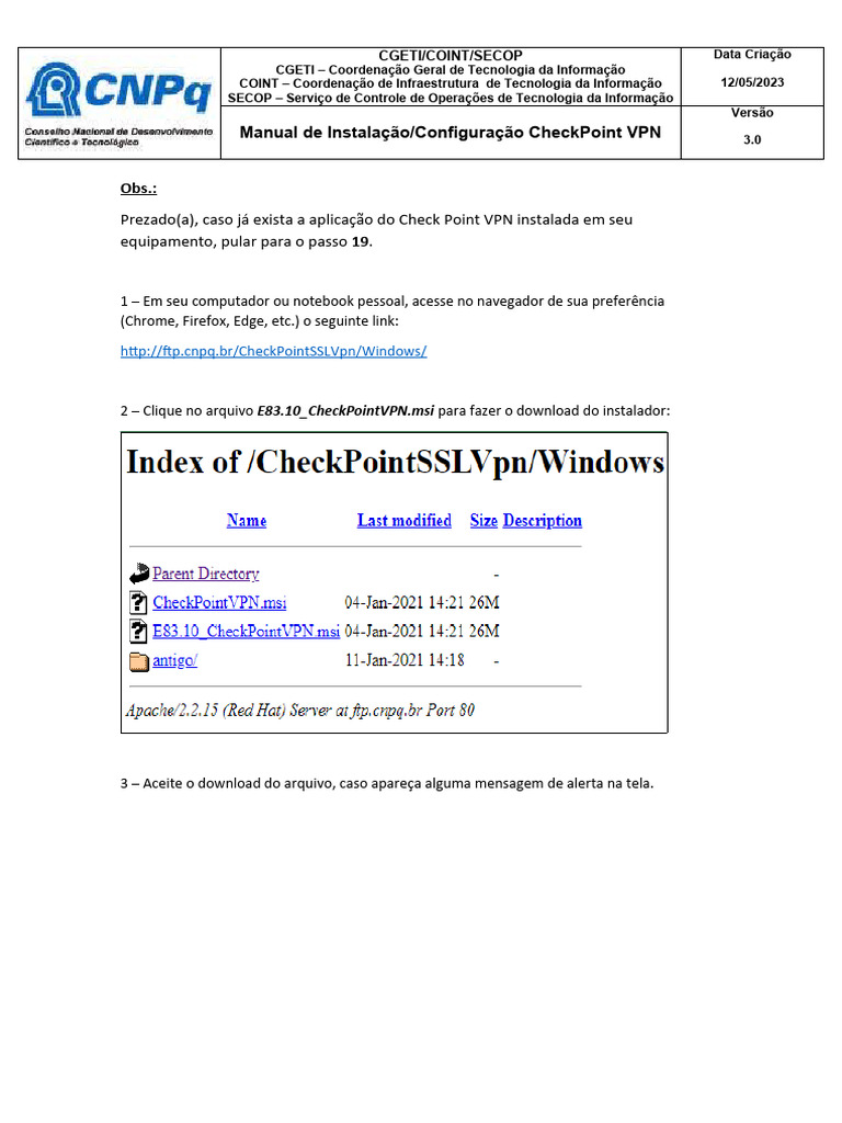 Instalação CheckPoint VPN: Guia Rápido | PDF | Rede Privada Virtual ...