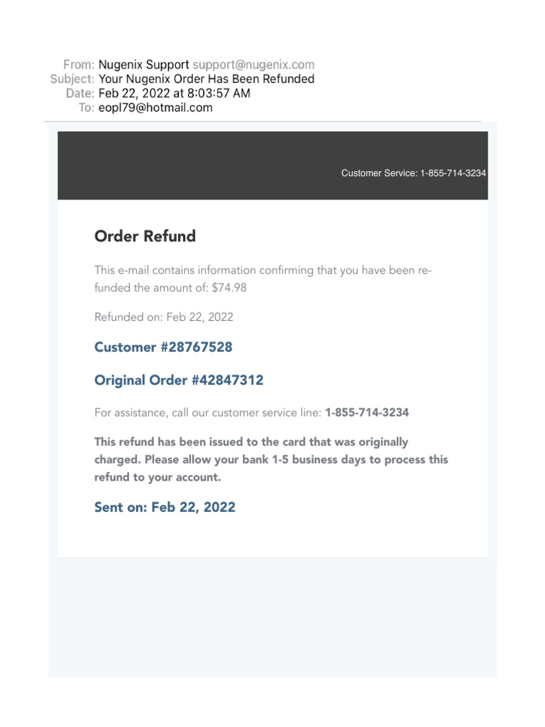 Customer Refund Confirmation Notice | PDF