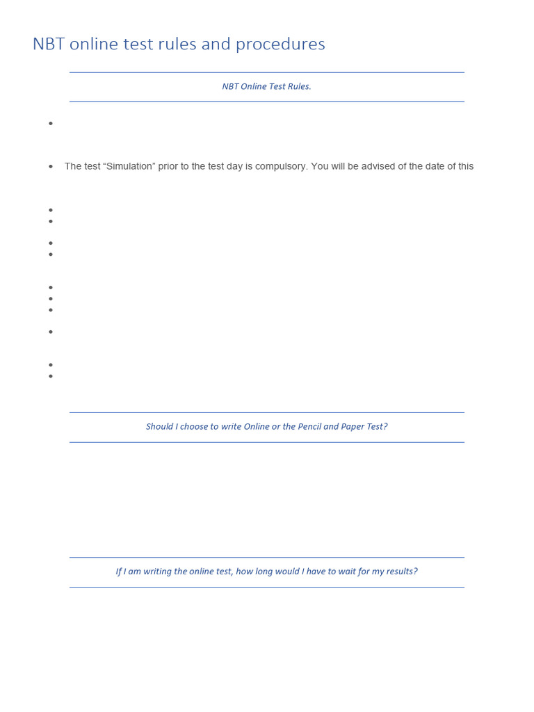 NBT Online Test Rules & Procedures | PDF | Computing