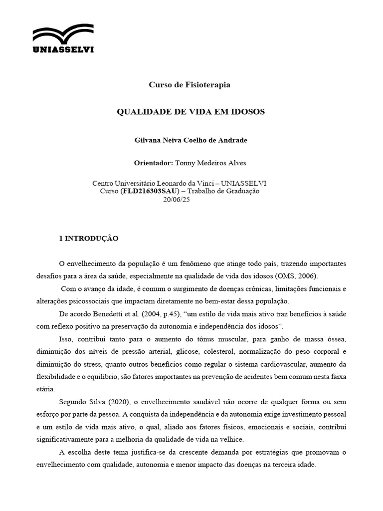 Fisioterapia e Qualidade de Vida em Idosos | PDF | Envelhecimento ...
