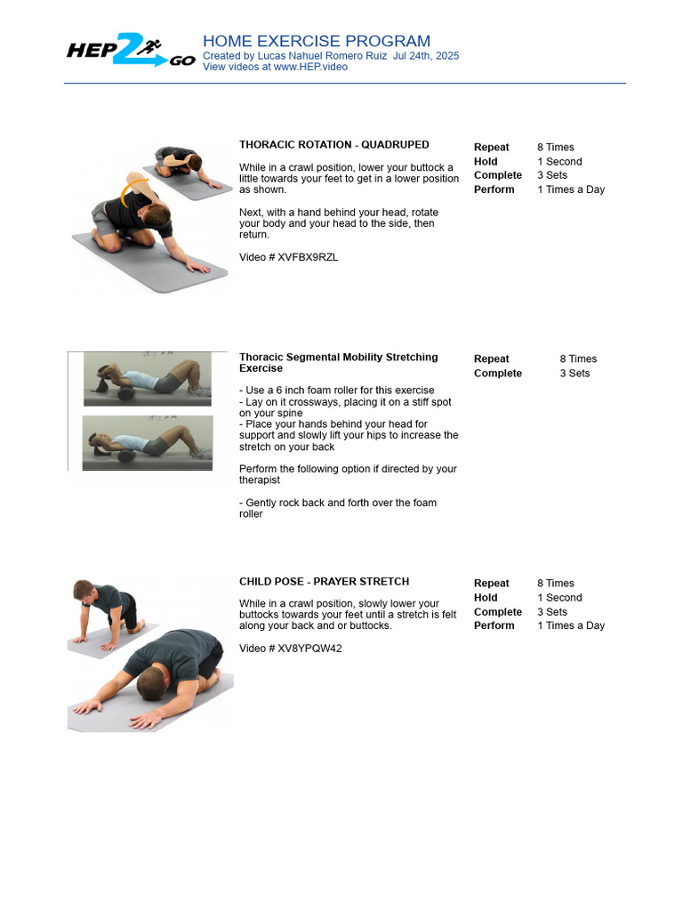 Home Exercise Program for Thoracic Mobility | PDF | Anatomical Terms Of ...