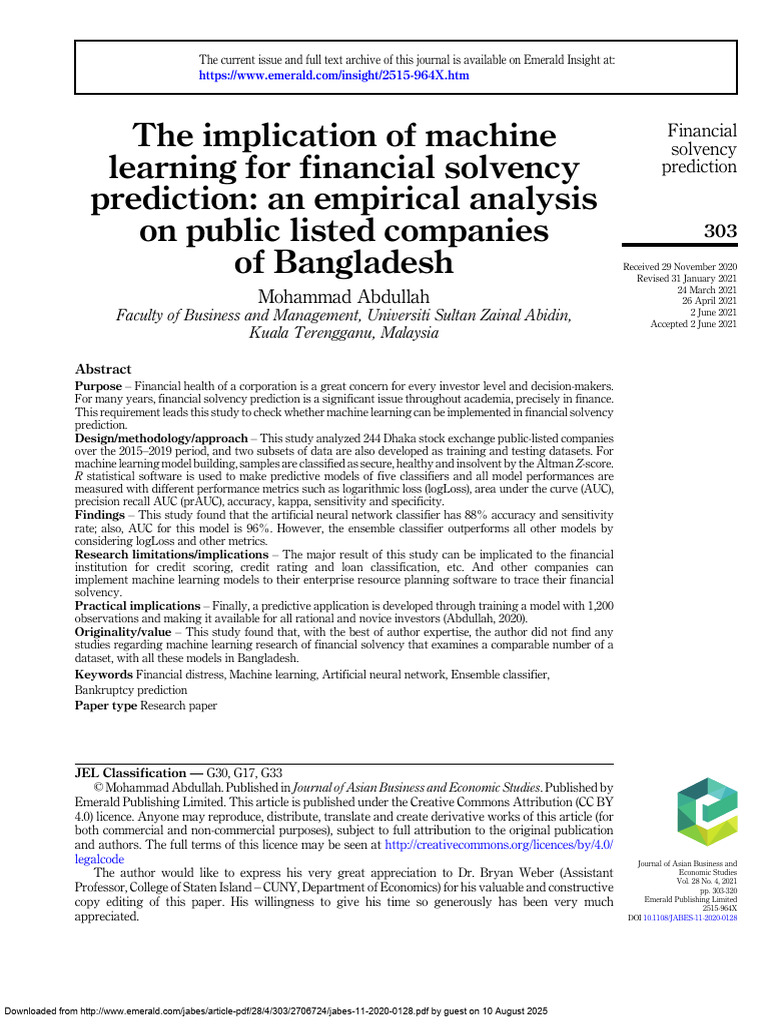 Machine Learning for Financial Solvency | PDF | Receiver Operating ...