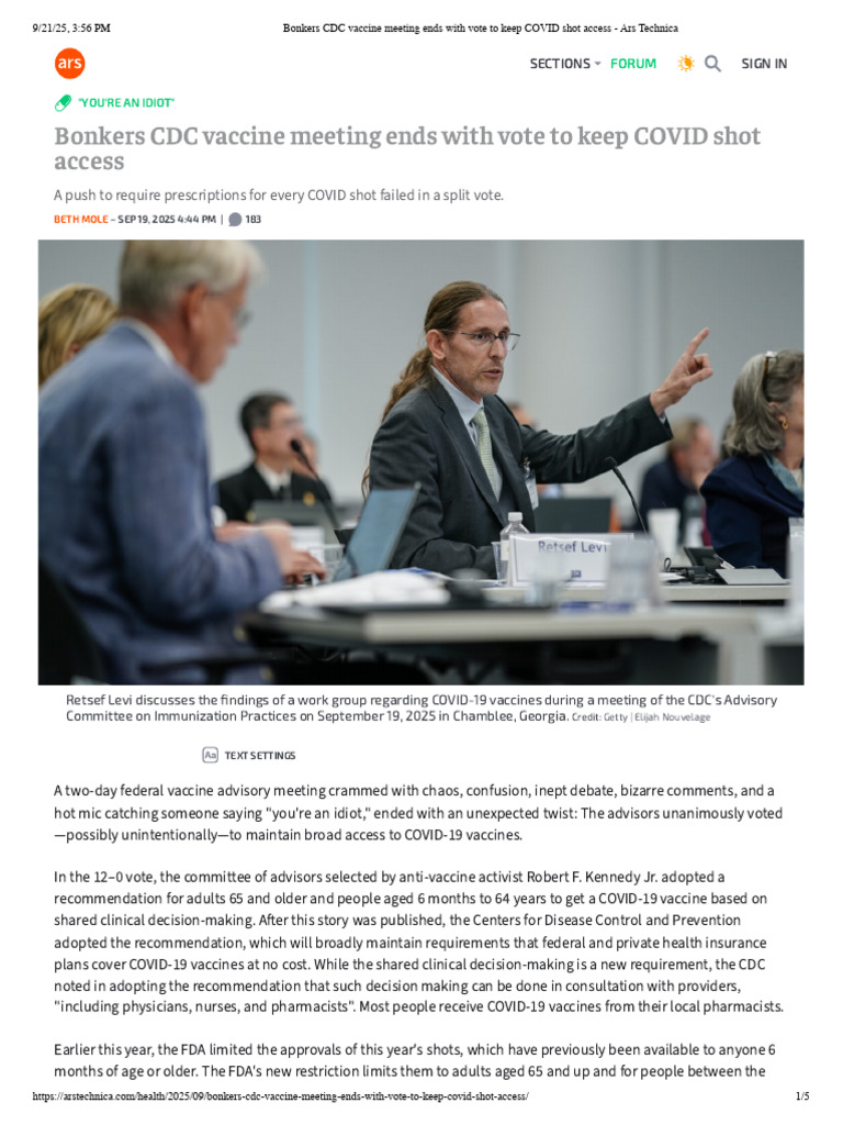 Bonkers CDC Vaccine Meeting Ends With Vote To Keep COVID Shot Access - Ars  Technica | PDF | Vaccines | Vaccination