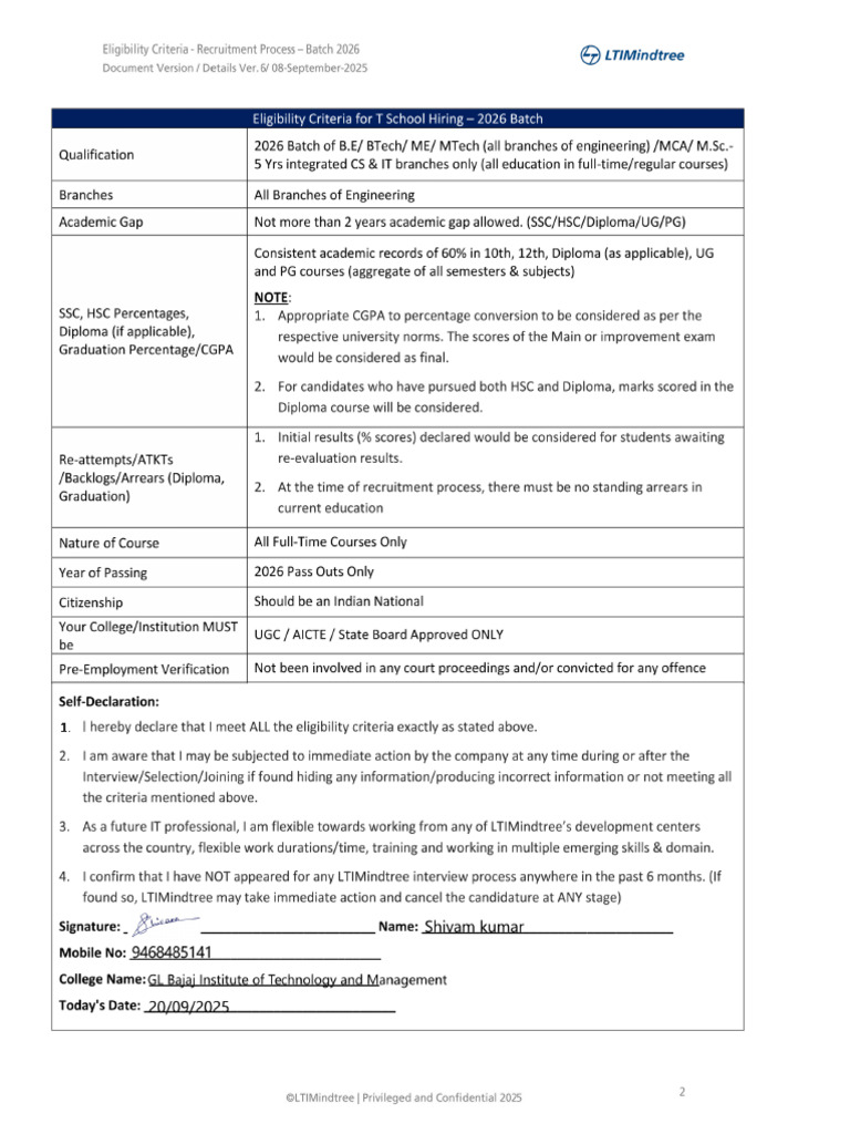 Eligibility Filled PDF | PDF