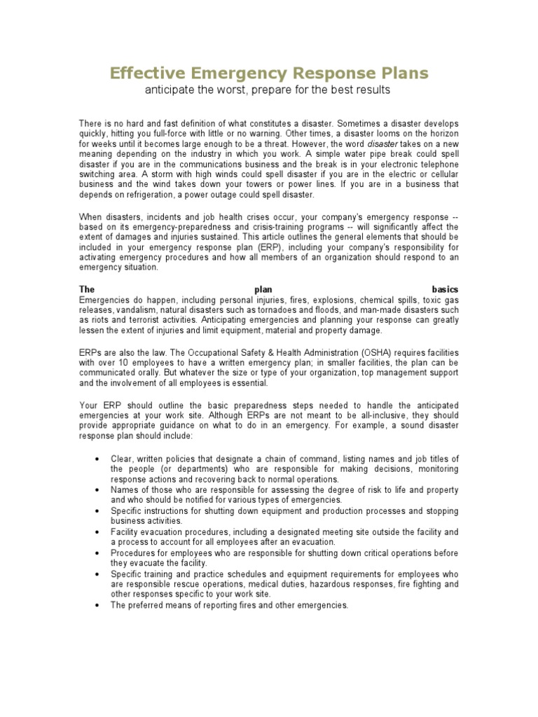 Effective Emergency Response Plans | Emergency | Occupational Safety ...