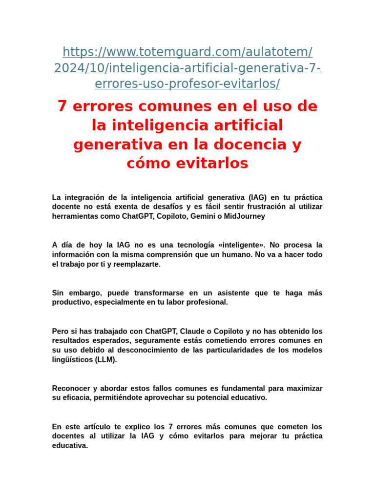 Los Errores Comunes en Uaso de La Ia | PDF | Inteligencia artificial ...