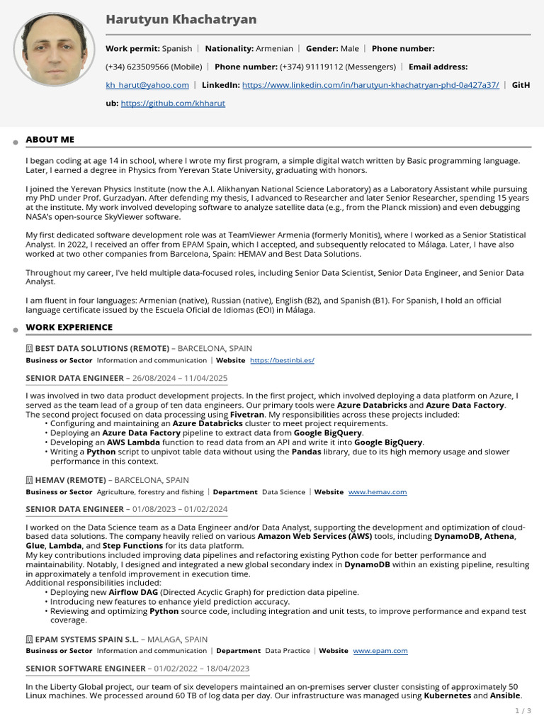 Harutyun Khachatryan: Data Engineer Profile | PDF | Apache Spark ...