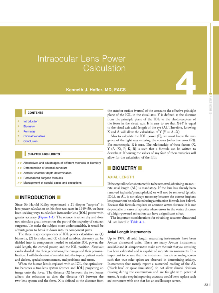 Intraocular Lens Power Calculation Guide | PDF | Visual System | Face