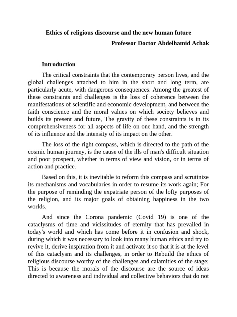 Ethics in Religious Discourse Today | PDF | Mind | Prophets And ...