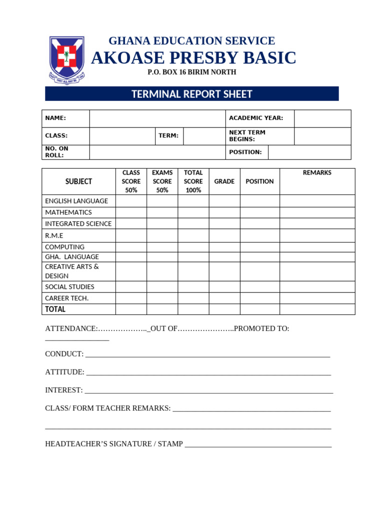 Grade 11 Terminal Report Sheet | PDF