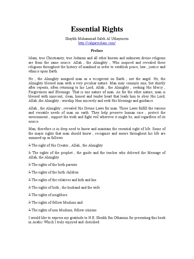 Essential Rights in Islam Explained | PDF | Sahabah | Muhammad