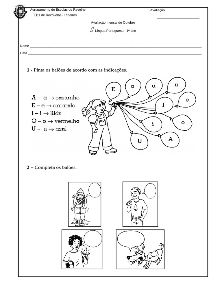 Avaliação de Língua Portuguesa 1º Ano | PDF