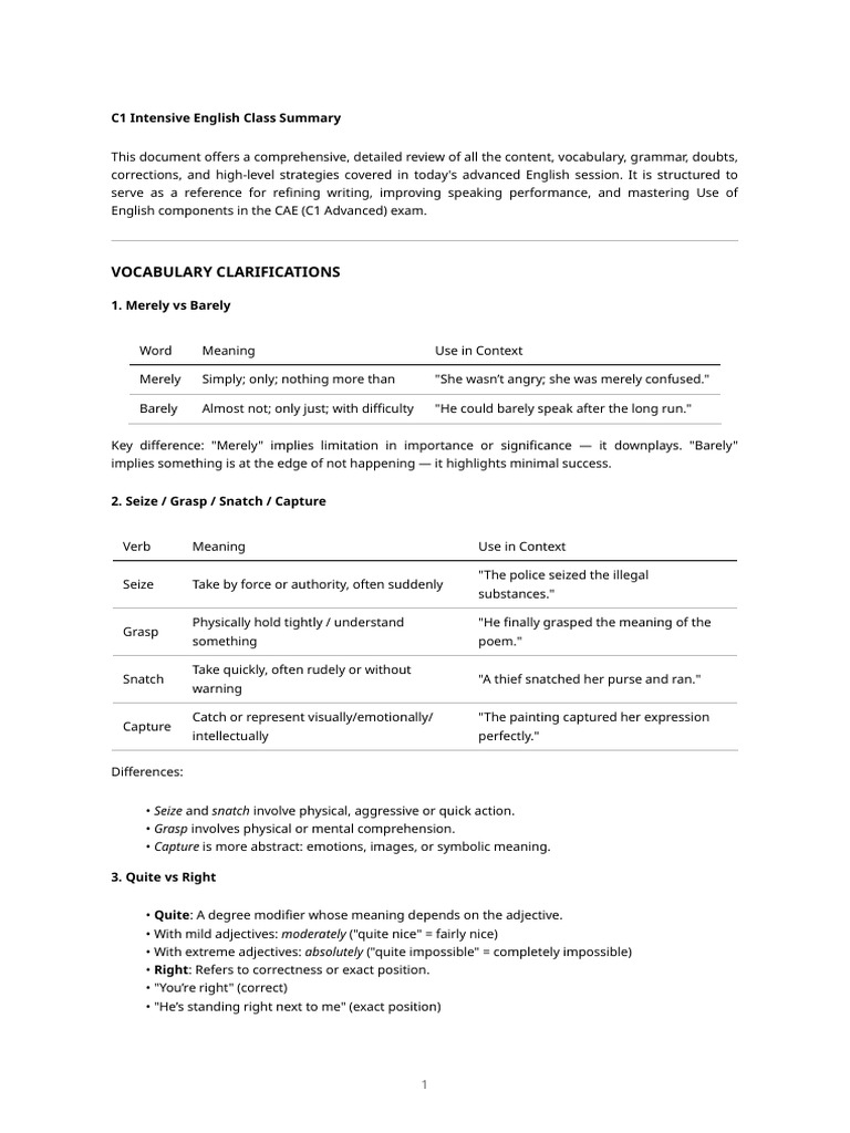 C1 English Class Vocabulary & Strategies | PDF | English Language ...