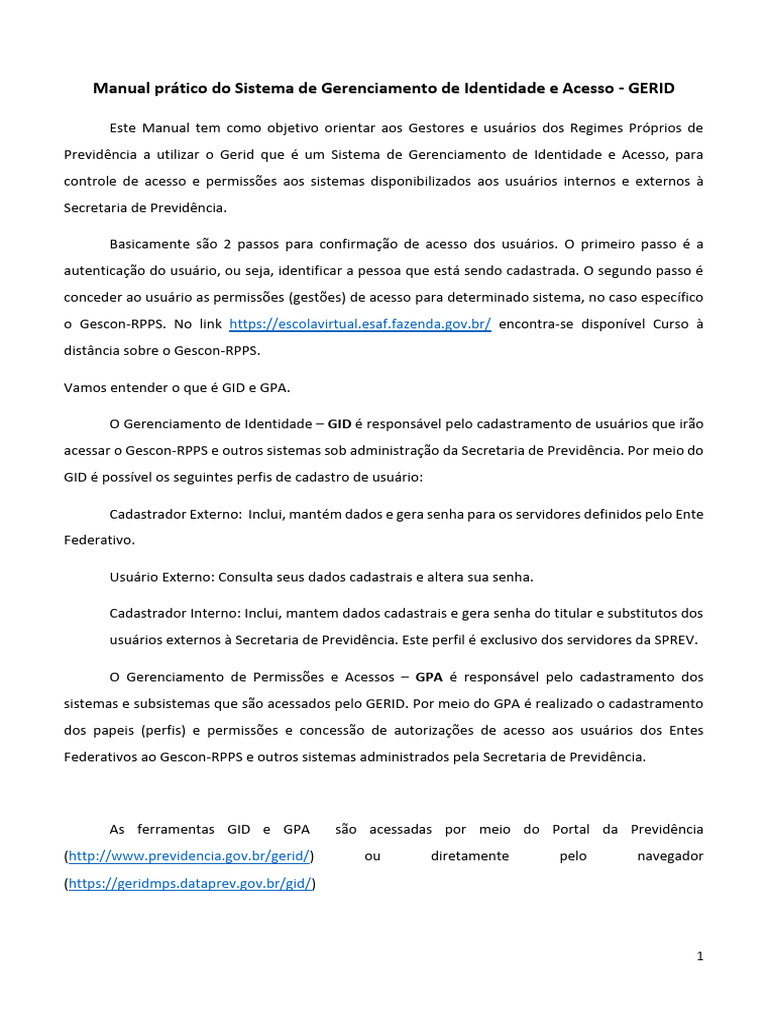 Manual do Sistema GERID para Acesso RPPS | PDF | Autenticação ...
