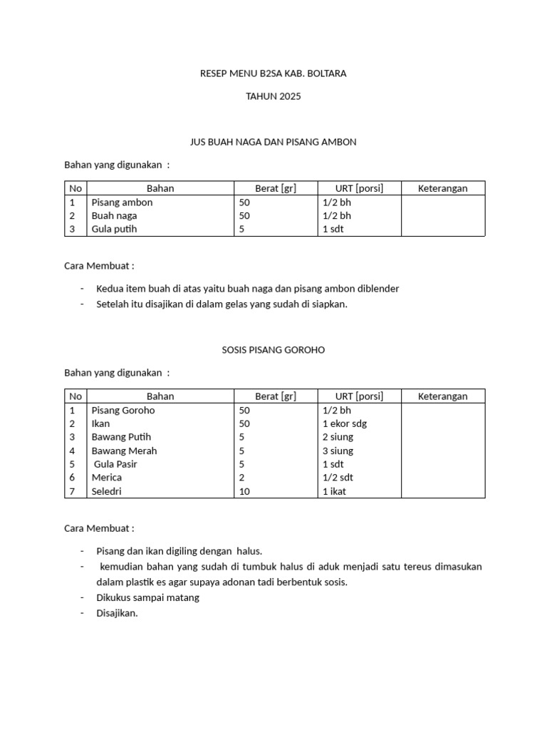 Resep B2SA 2025: Menu Sehat Boltara | PDF