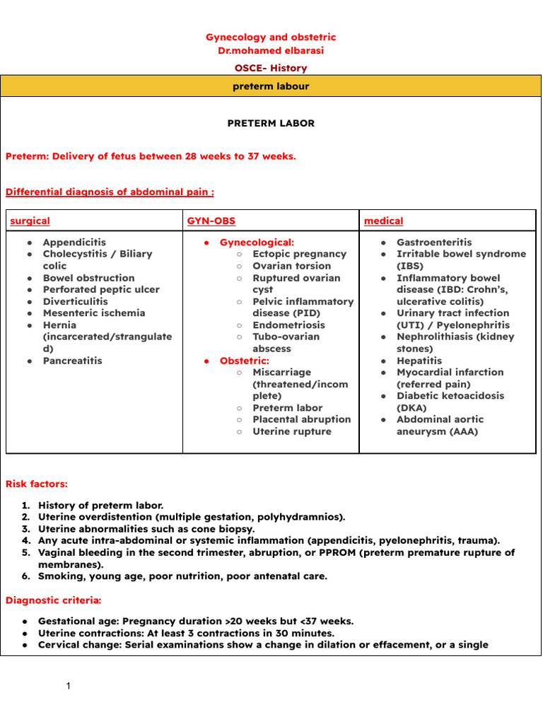 PTL and PROM OSCE - 250917 - 100928 | PDF | Childbirth | Preterm Birth