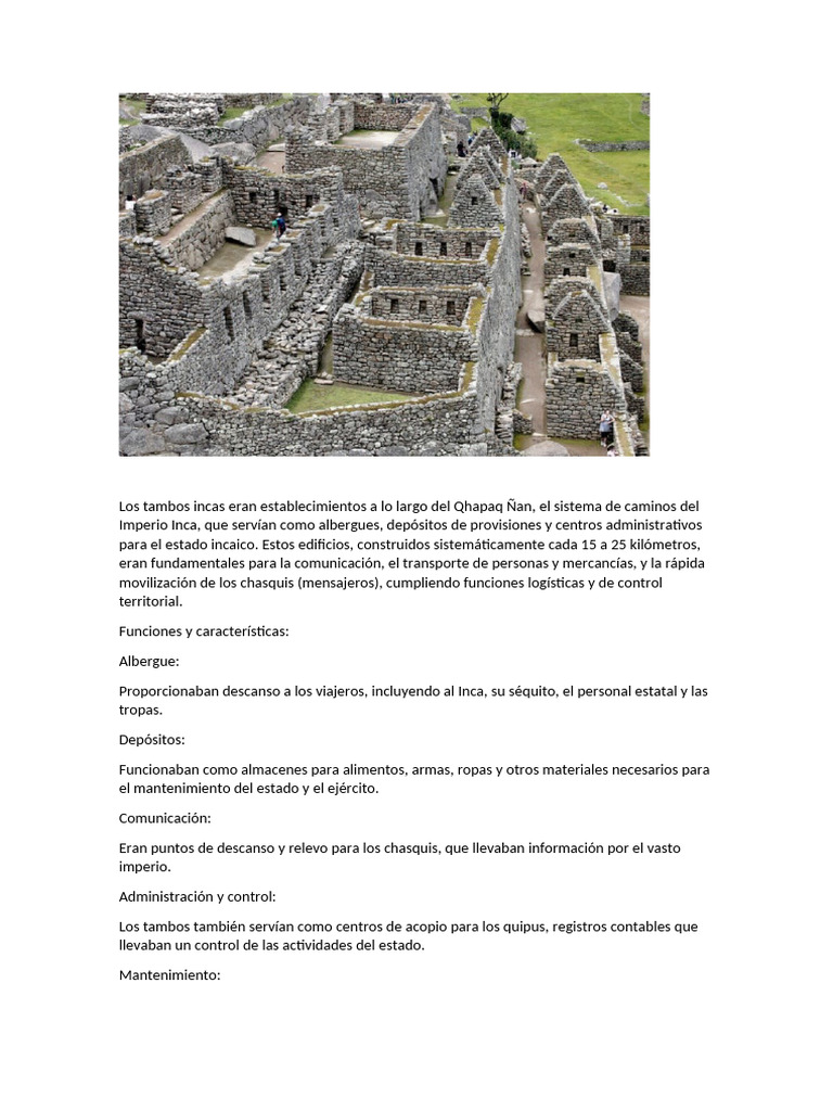 Funciones de los tambos incas | PDF | Imperio Inca