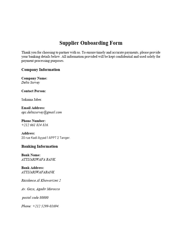 Supplier Onboarding Banking Details | PDF