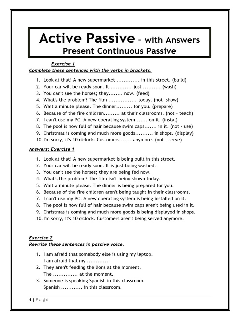 Passive Voice Exercises and Answers | PDF