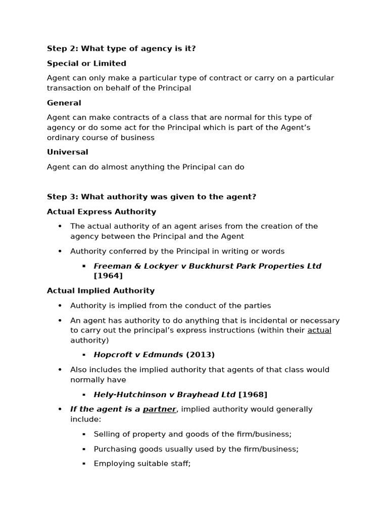 Types of Agency and Agent Authority | PDF | Law Of Agency | Legal Liability