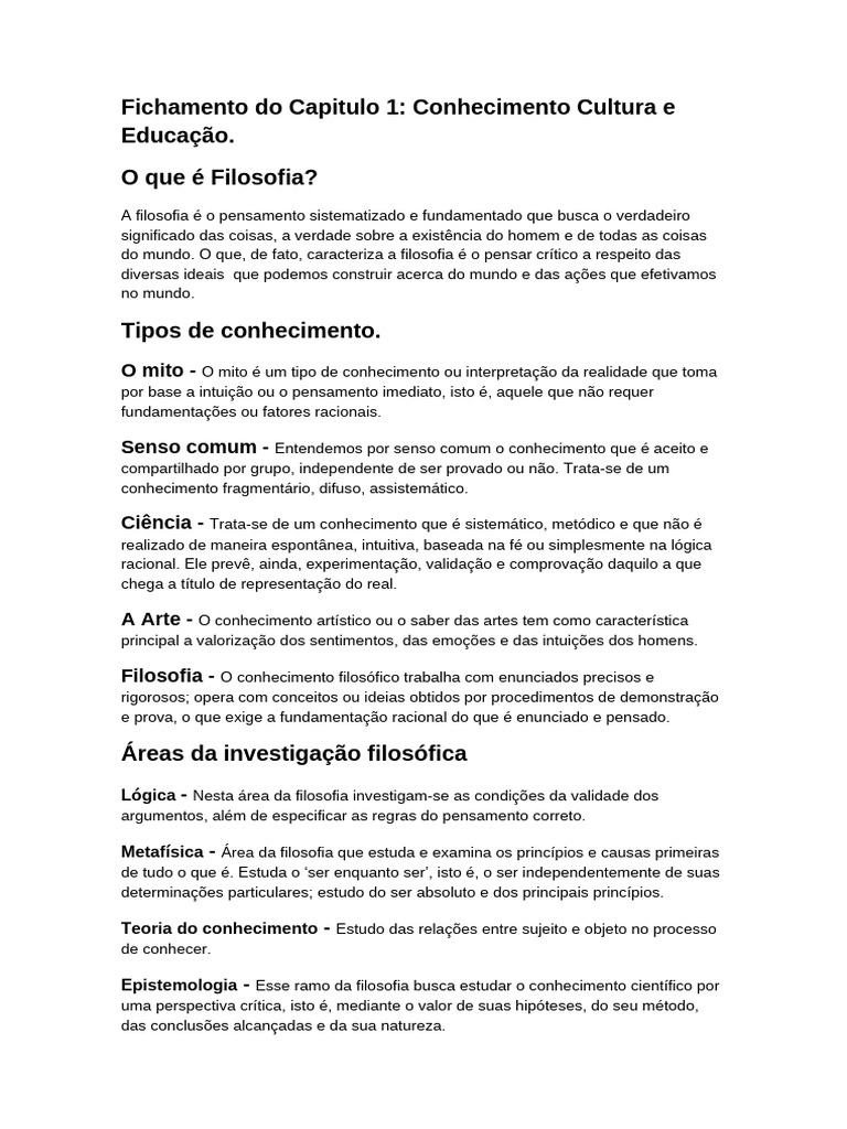 Filosofia, Conhecimento e Educação | PDF | Conhecimento | Pedagogia