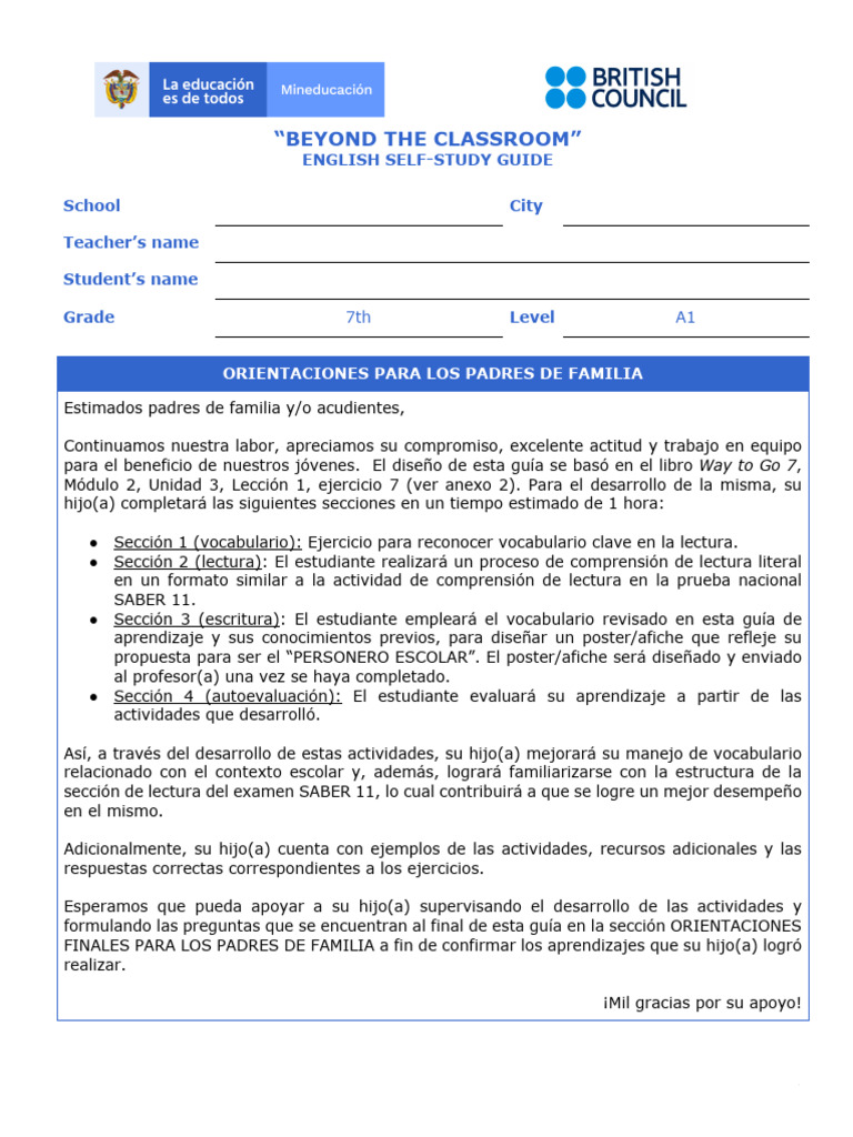 English Self-Study Guide for 7th Grade | PDF | Cognitive Science | Learning