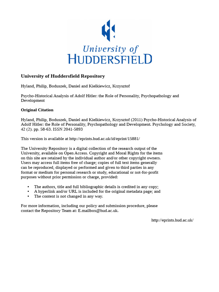 Psycho-Historical Analysis of Hitler | PDF | Mental Disorder | Paranoia