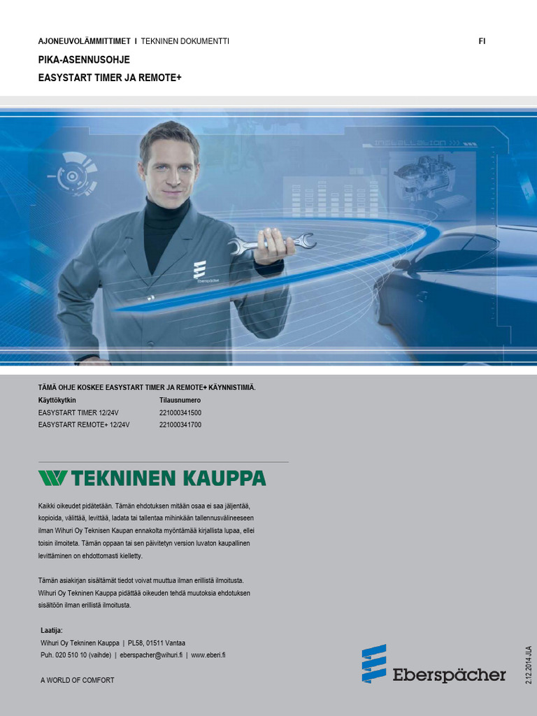 Pika Asennusohje Easystart Timer Ja Remote Tp7 12.2014 2 | PDF