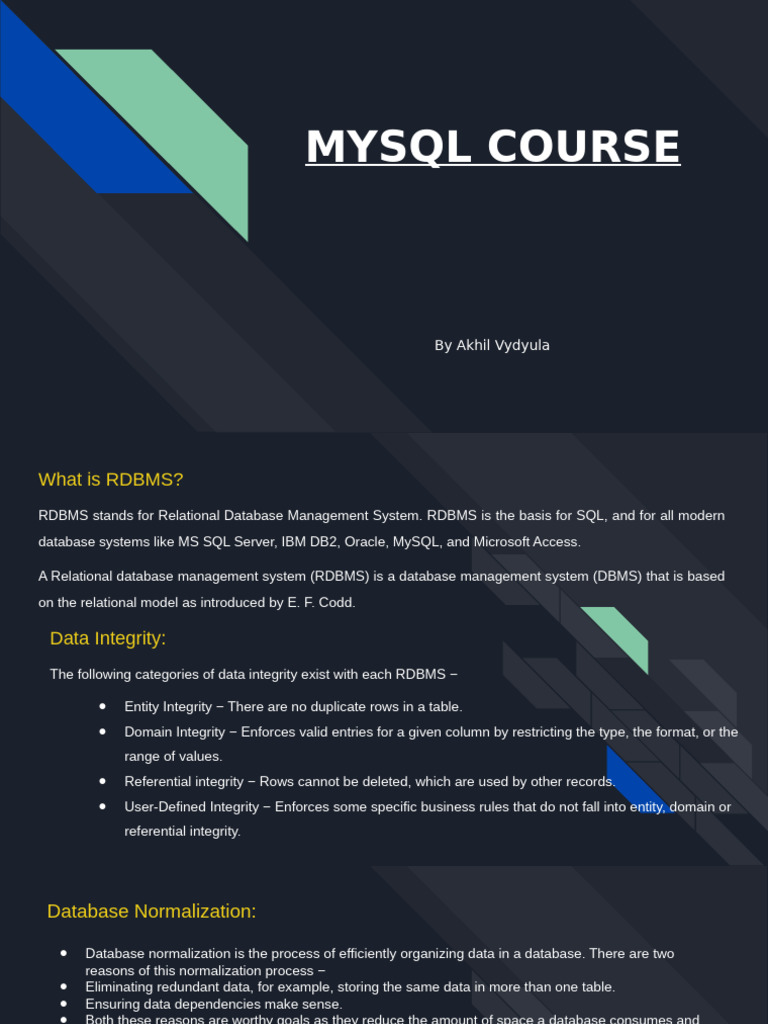 Comprehensive MySQL Course Overview | PDF | Relational Database | Databases
